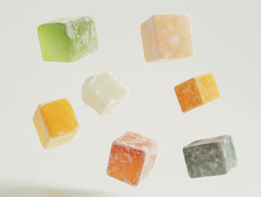 Soft pastel cubes floating against a pale background